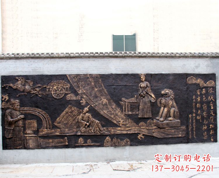 绍兴“汉代重气质，牡丹留正色”中国传统文化浮雕壁画，玻璃钢仿铜园林墙壁装饰壁画