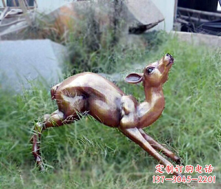 绍兴奔跑的小鹿公园玻璃钢仿铜动物摆件