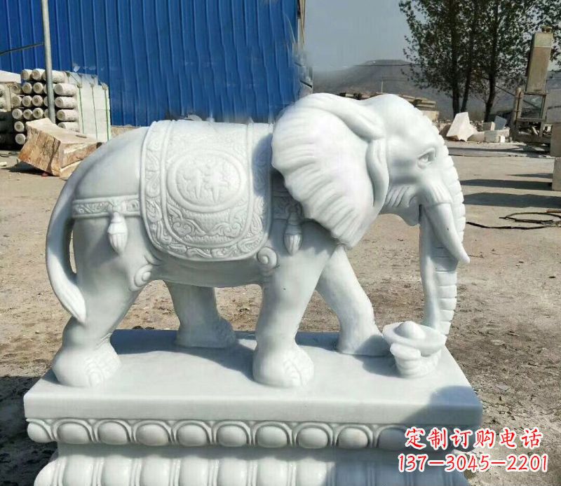 绍兴鼻卷元宝的大象汉白玉吉祥如意石雕