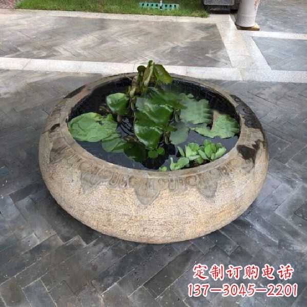 绍兴别墅庭院仿古做旧石雕鱼缸