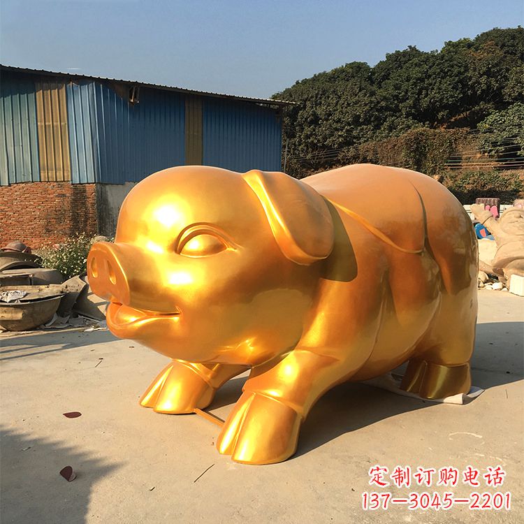 绍兴玻璃钢大型漆金猪仔雕塑-大型商场美陈动物雕塑