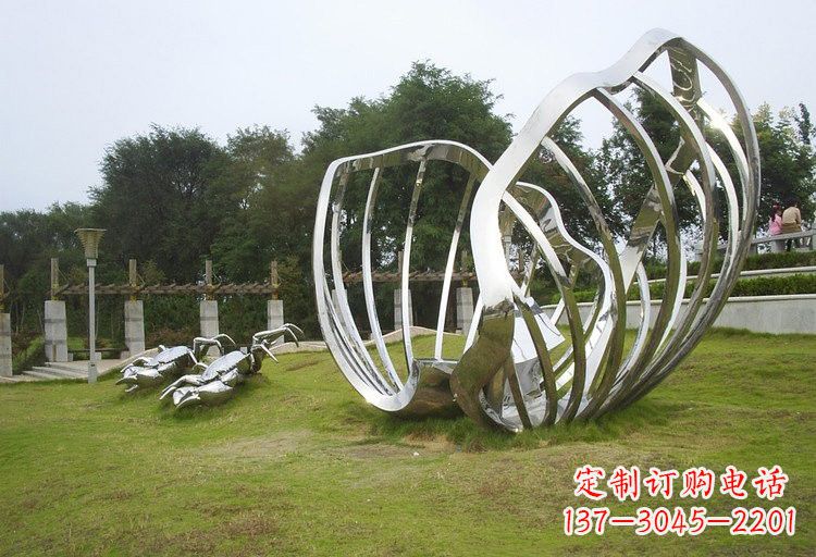 绍兴不锈钢公园螃蟹和贝壳雕塑