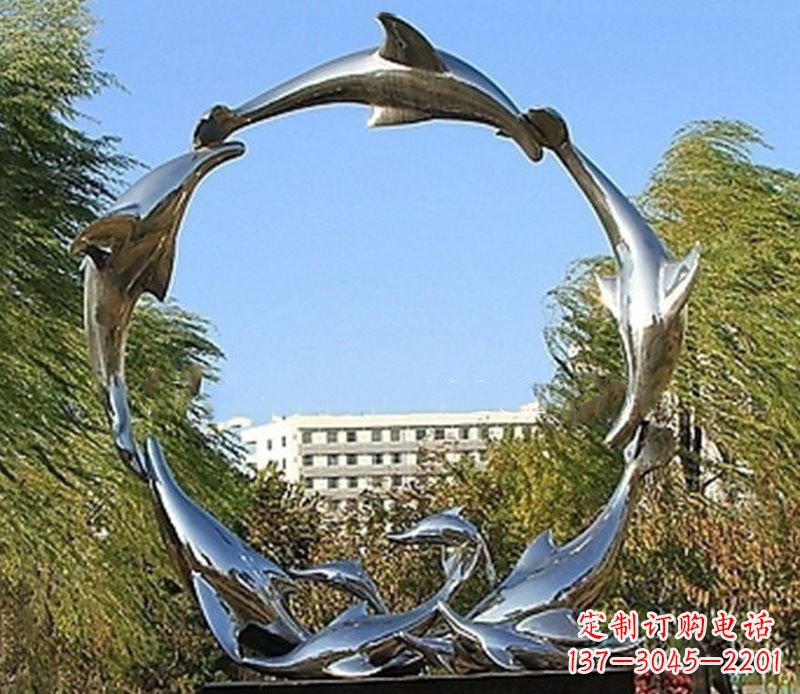 绍兴不锈钢景观海豚雕塑 (2)