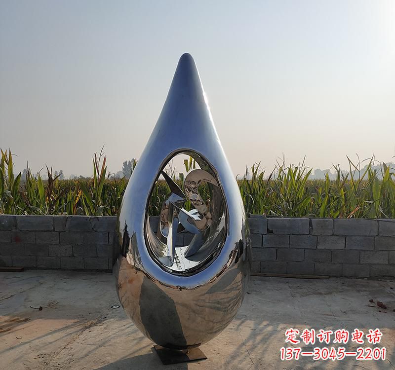 绍兴不锈钢镜面广场水滴雕塑
