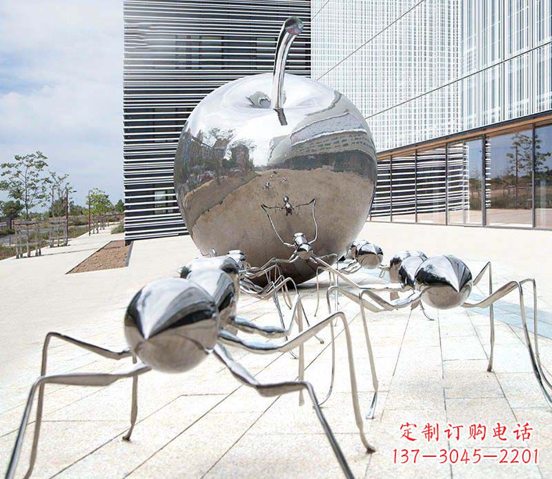 绍兴不锈钢蚂蚁滚苹果雕塑1