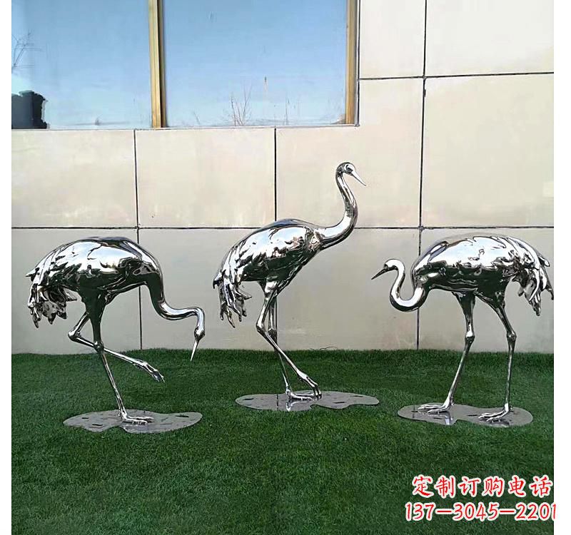 绍兴不锈钢现代镜面仙鹤雕塑