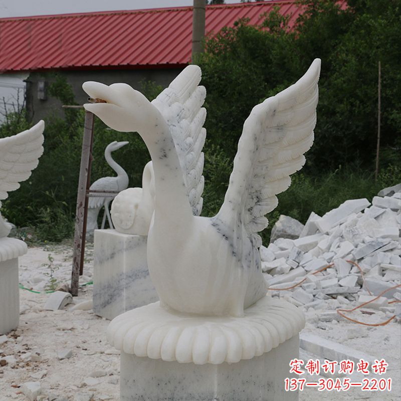 绍兴大理石喷水天鹅石雕 园林水景装饰动物雕塑