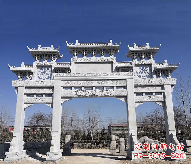 绍兴大理石三门五楼牌坊石雕