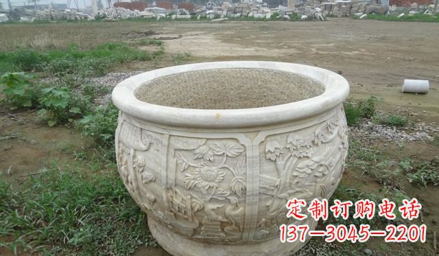 绍兴大理石鸳鸯花盆雕塑