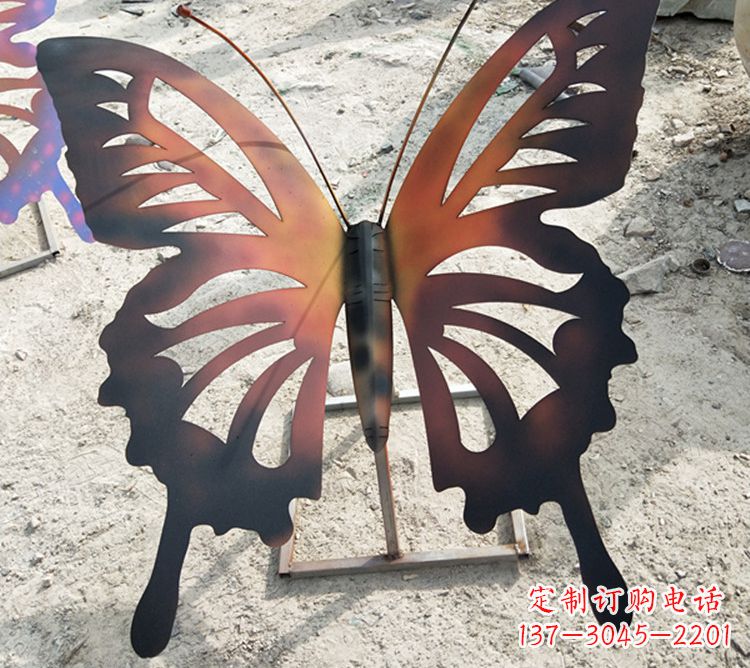 绍兴大型不锈钢铁艺蝴蝶雕塑，户外公园园林彩色昆虫摆件