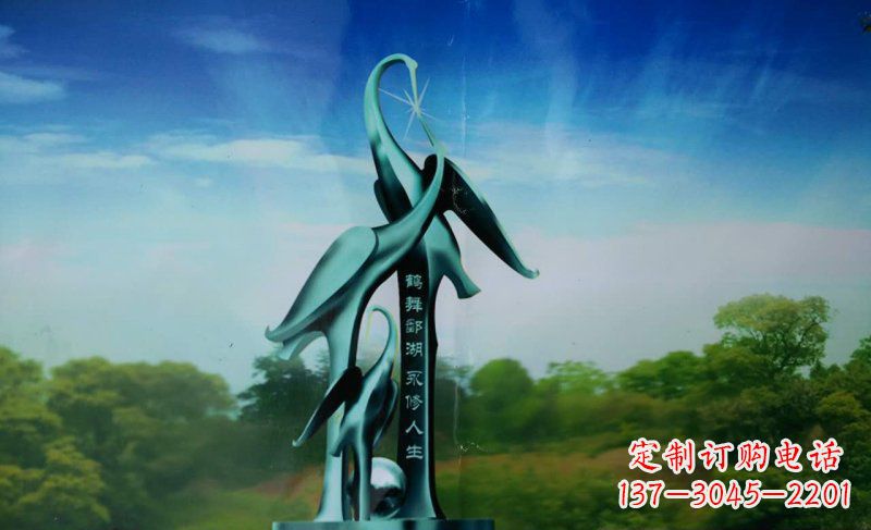 绍兴大型不锈钢仙鹤城市雕塑