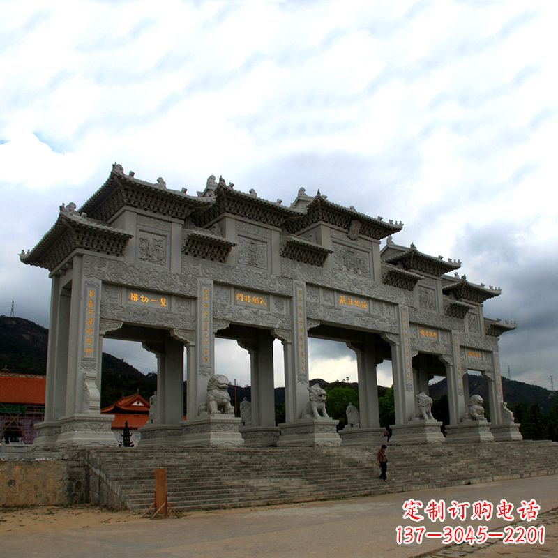 绍兴大型寺庙五门石雕牌楼