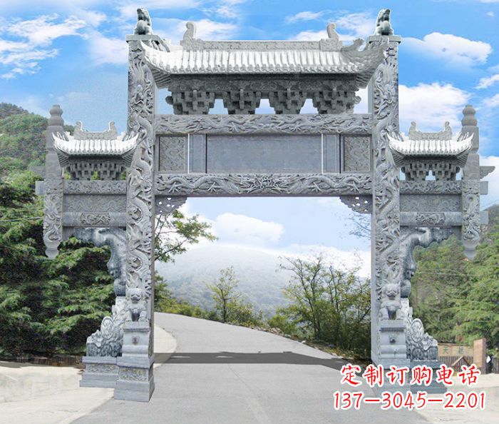绍兴单门村口石雕牌坊 (3)