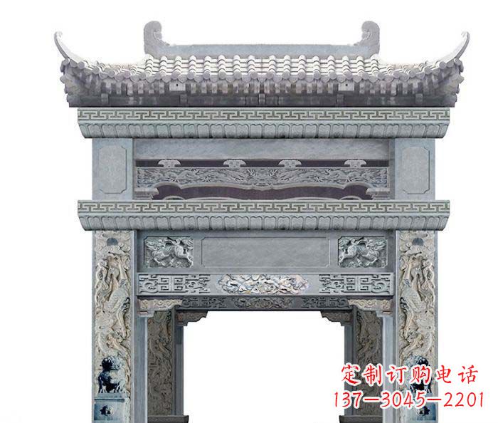 绍兴单门村口石雕牌坊 (2)