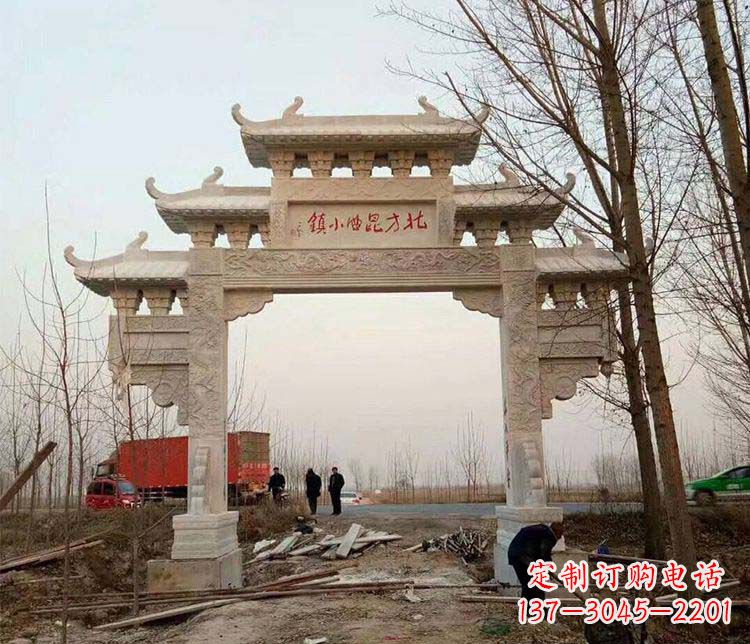 绍兴单门大理石牌坊石雕_2