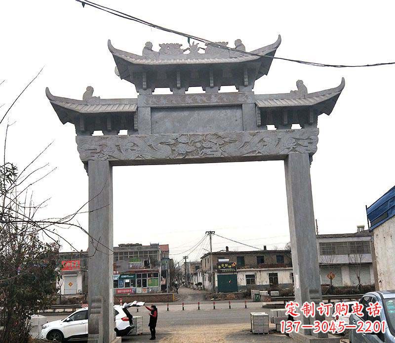 绍兴单门大理石牌坊石雕_1