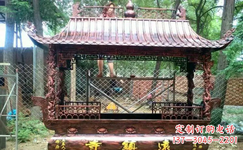 绍兴方形寺庙香炉铜雕 (4)