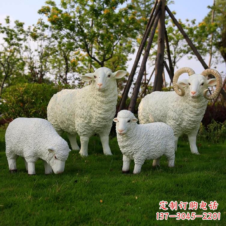 绍兴仿真羊玻璃钢雕塑-草原草坪绿化带仿真动物摆件