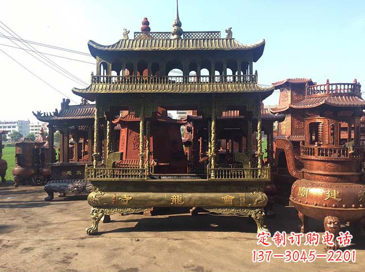 绍兴高浮雕螭龙纹铜香炉