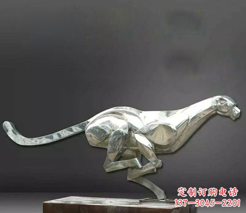 绍兴公园不锈钢奔跑的豹子动物雕塑