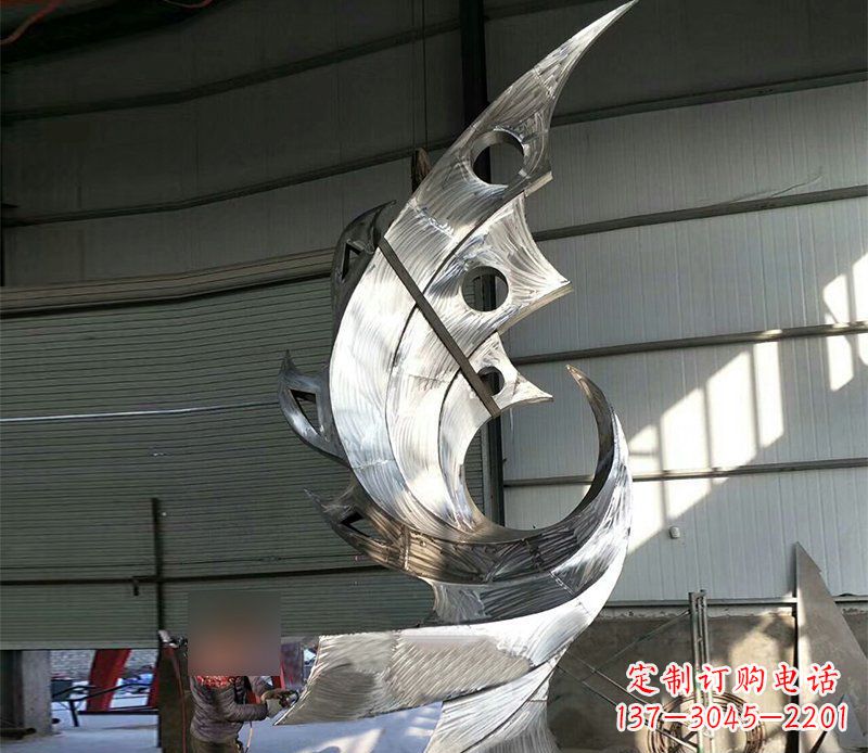 绍兴公园不锈钢抽象凤凰景观雕塑 (3)