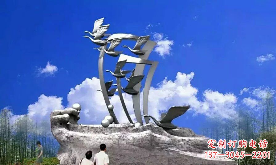 绍兴艺术家手工制作的不锈钢飞翔天鹅雕塑