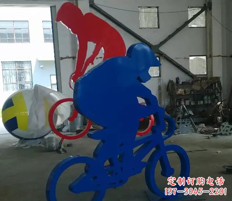 绍兴公园不锈钢骑自行车运动人物雕塑