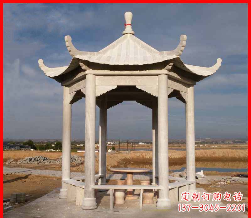 绍兴公园大理石六角石雕凉亭 (2)