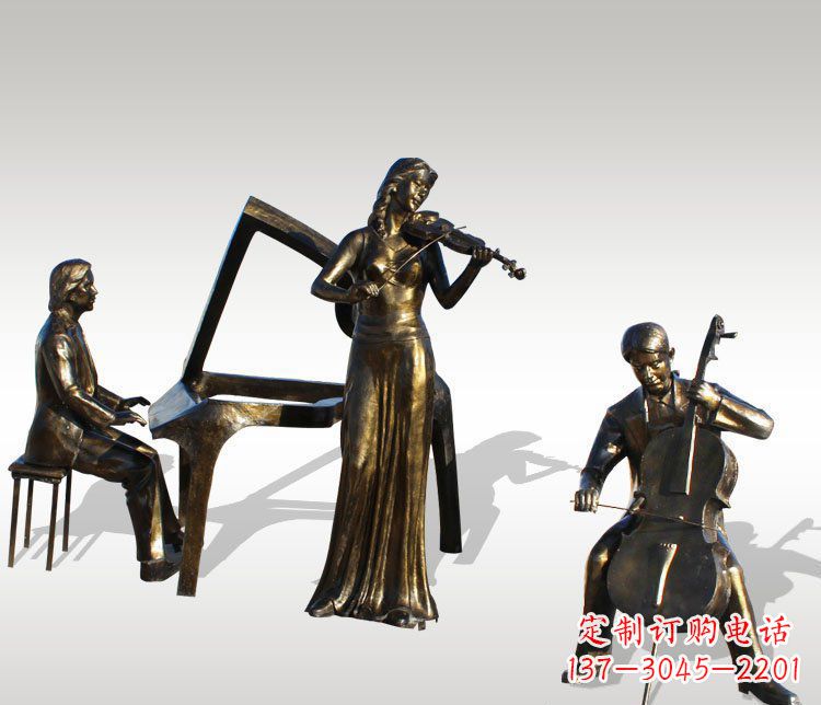 绍兴公园景观钢琴拉小提琴人物铜雕