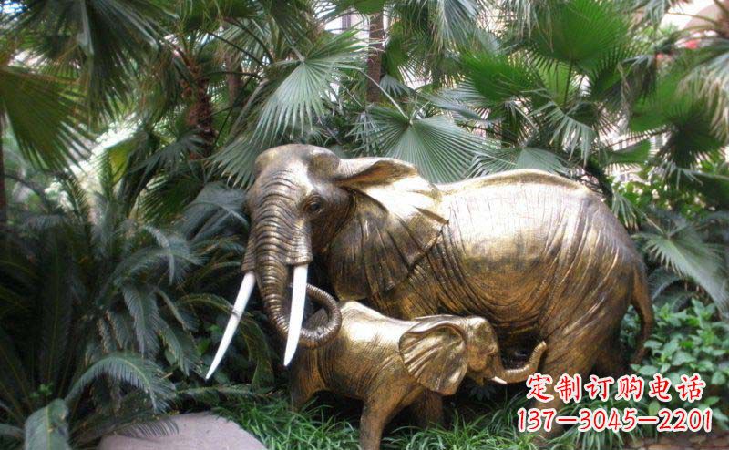 绍兴公园母子大象动物铜雕