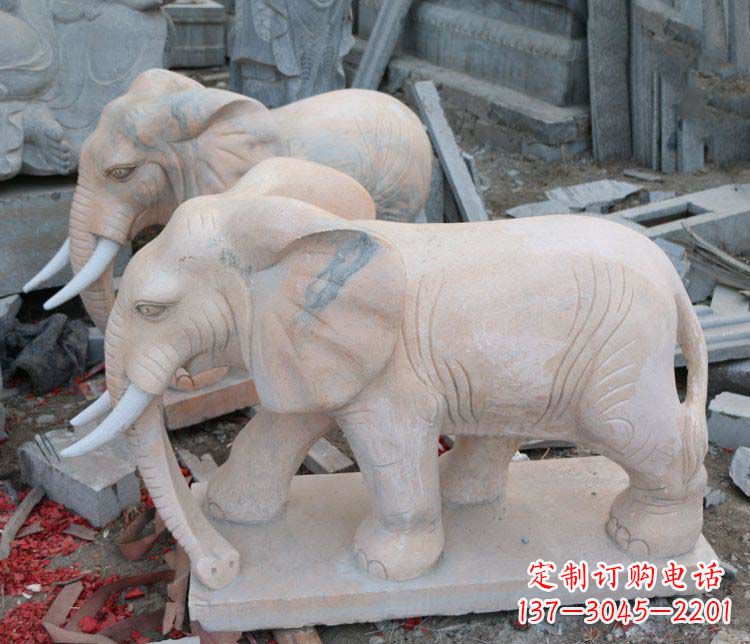 绍兴雕刻出令人感动的那头大象定制公园晚霞红大象动物石雕