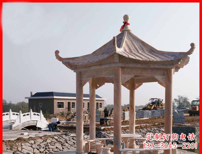 绍兴红六角石凉亭雕塑