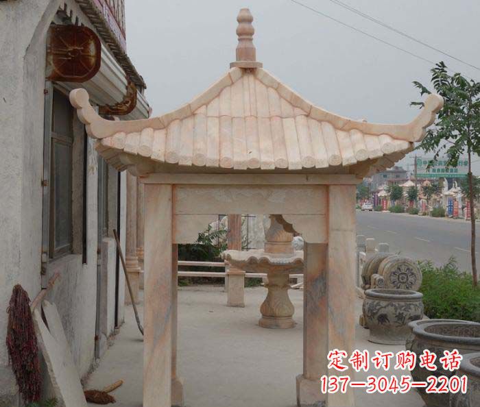 绍兴精美红六角石凉亭雕塑