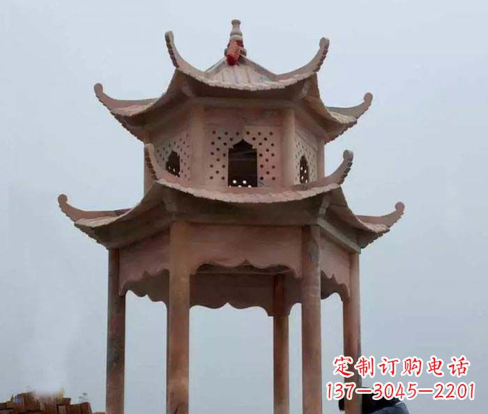 绍兴中领雕塑双层六角石雕凉亭