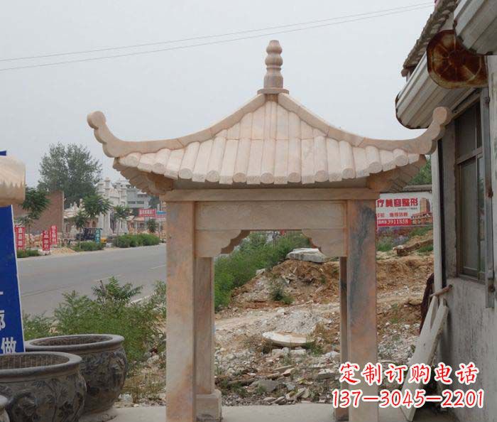 绍兴晚霞红四角凉亭雕塑