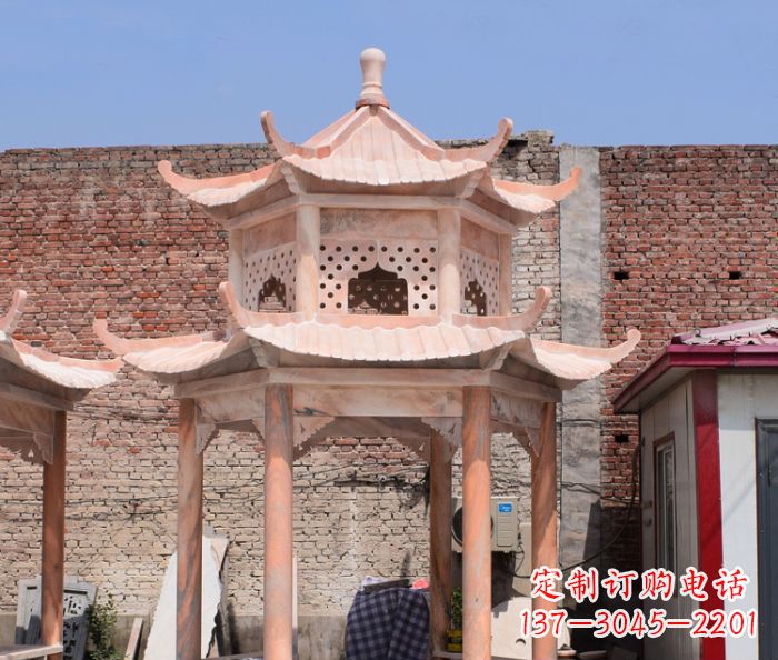 绍兴中领雕塑精致双层石头凉亭雕塑