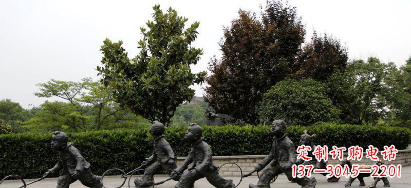 绍兴精美推铁圈小品铜雕,让小孩更加可爱