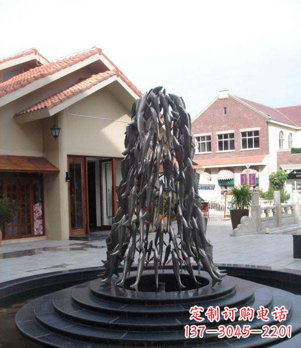 绍兴欢乐鱼群,喷泉铜雕