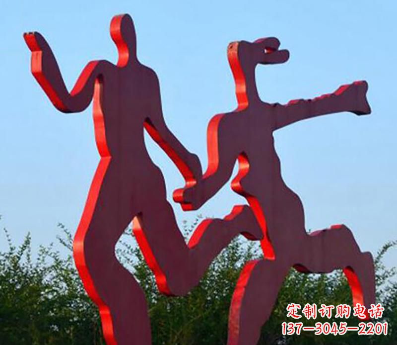 绍兴中领雕塑-多彩情侣跑步雕塑