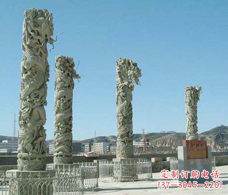绍兴广场大理石盘龙柱景观石雕 (4)