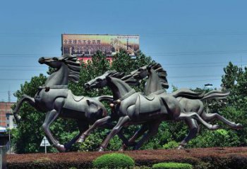 绍兴非凡运动，街边奔马铜雕塑