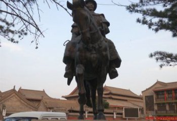 绍兴雕刻精美的蒙古人骑马铜雕