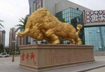 绍兴鎏金开荒牛铜雕像，城市街道景观动物雕塑