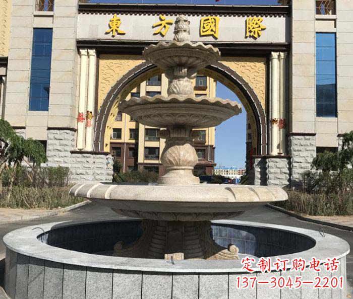 绍兴三层欧式喷泉石雕，为小区增添质感