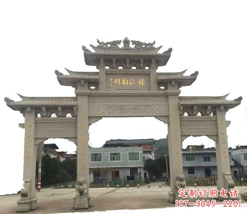 绍兴三门牌坊仿古石雕,雕刻精美传承传统