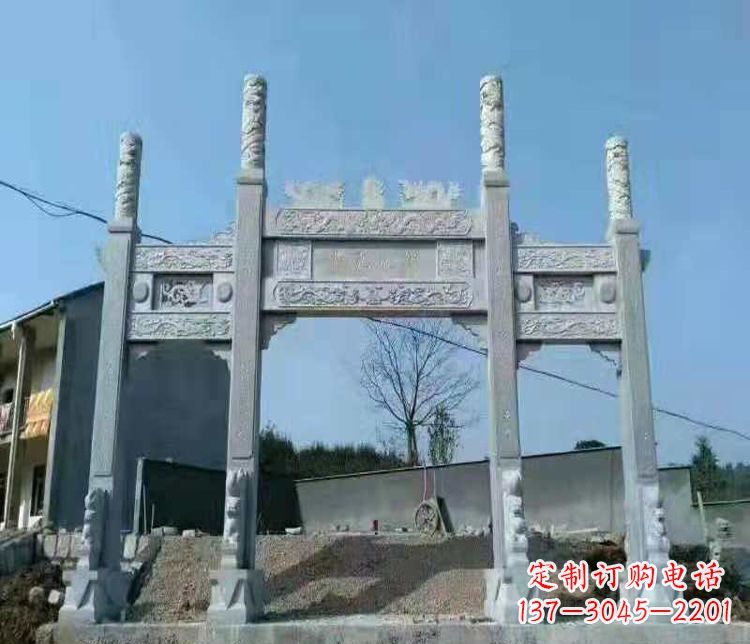 绍兴三门仿古牌坊石雕,精致雕刻典雅之美