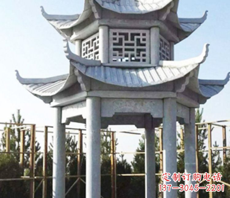绍兴双层仿古石凉亭石雕_2