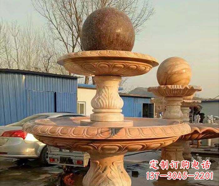 绍兴双层风水球晚霞红喷泉石雕