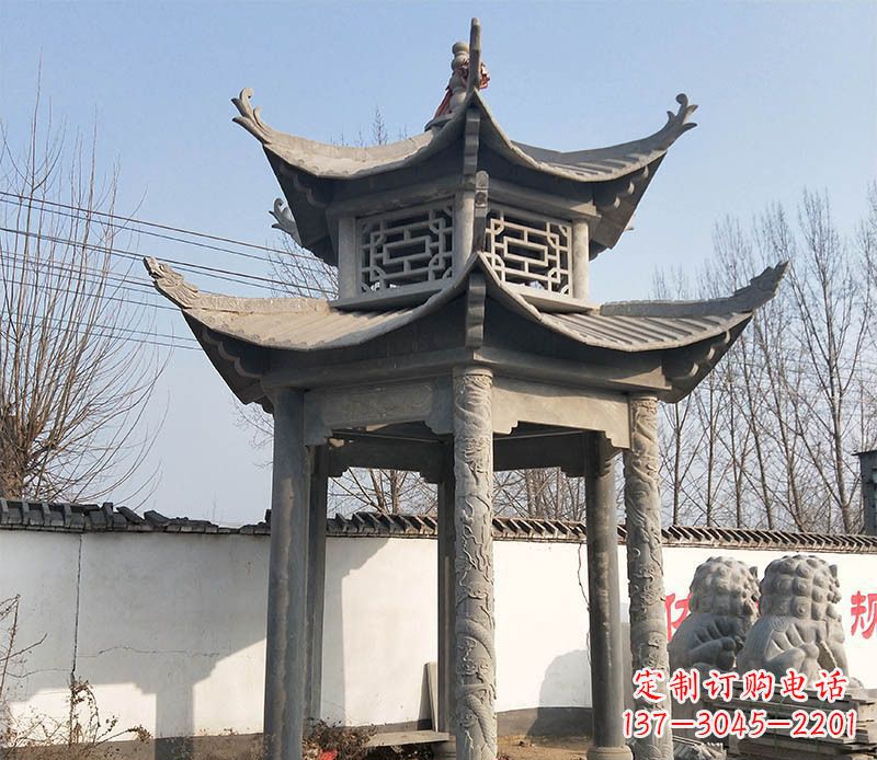 绍兴双层户外凉亭石雕 (2)