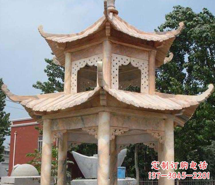 绍兴双层晚霞红凉亭石雕